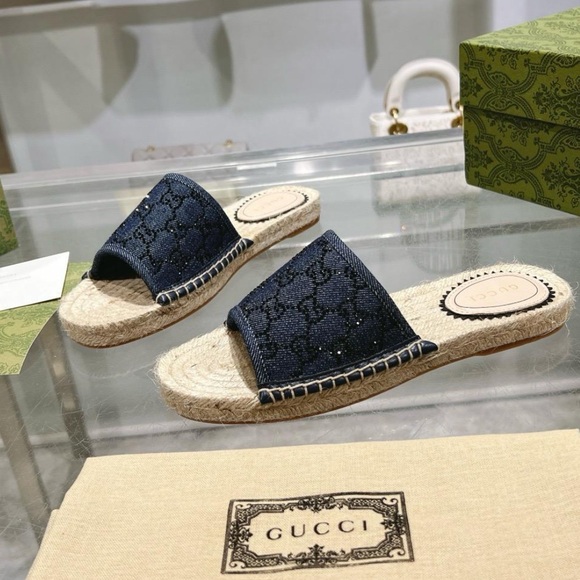 Gucci Navy Blue Espadrille Slides size 9 - Picture 1 of 3